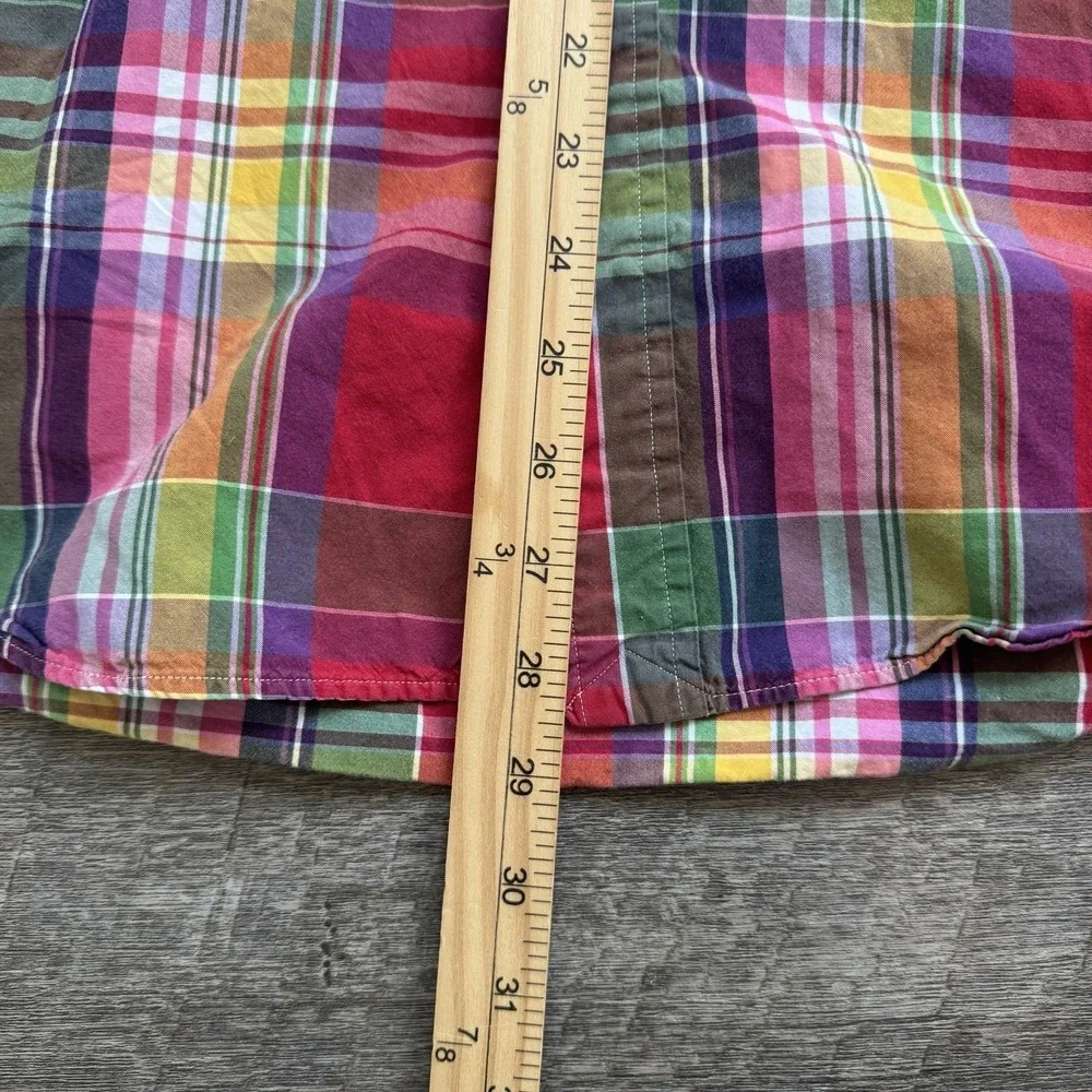 Ralph Lauren Mens XL Red Green Plaid Short Sleeve Shirt Classic Madras Preppy